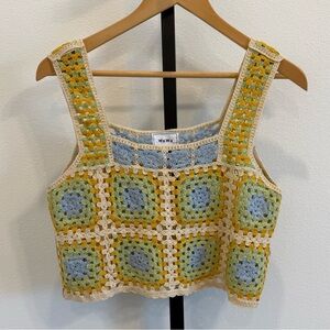 Crochet Granny Square Patchwork Tank Top - Multicolor Medium Boho Cottage Coasta